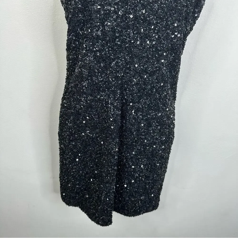 Allsaints Size 6 Black Sequin V-Neck Sleeveless Cazia Dress - Picture 6 of 12